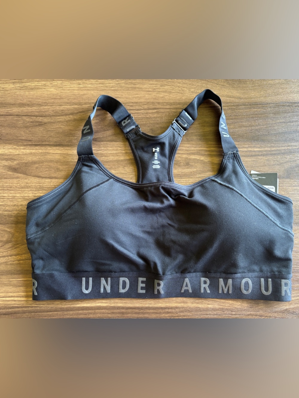 Under Armour Black Medium-Impact Racerback Sports Bra with Branded Band